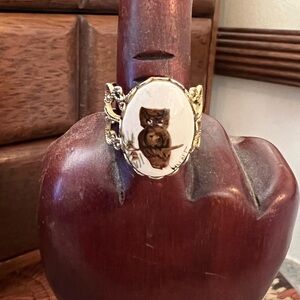 Vintage Owl Hand Painted Porcelain Ring